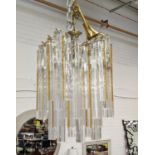 MURANO GLASS CHANDELIER, vintage Triedri clear and amber glass drops, 48cm drop approx not including