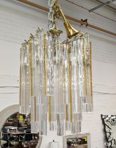 MURANO GLASS CHANDELIER, vintage Triedri clear and amber glass drops, 48cm drop approx not including