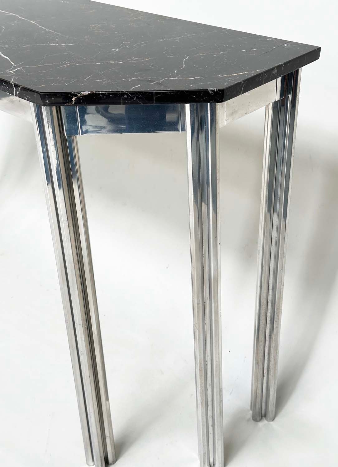 ATTRIBUTED TO ALBRIZZI CONSOLE TABLE, with canted marble and chrome solid cluster column supports, - Image 13 of 13