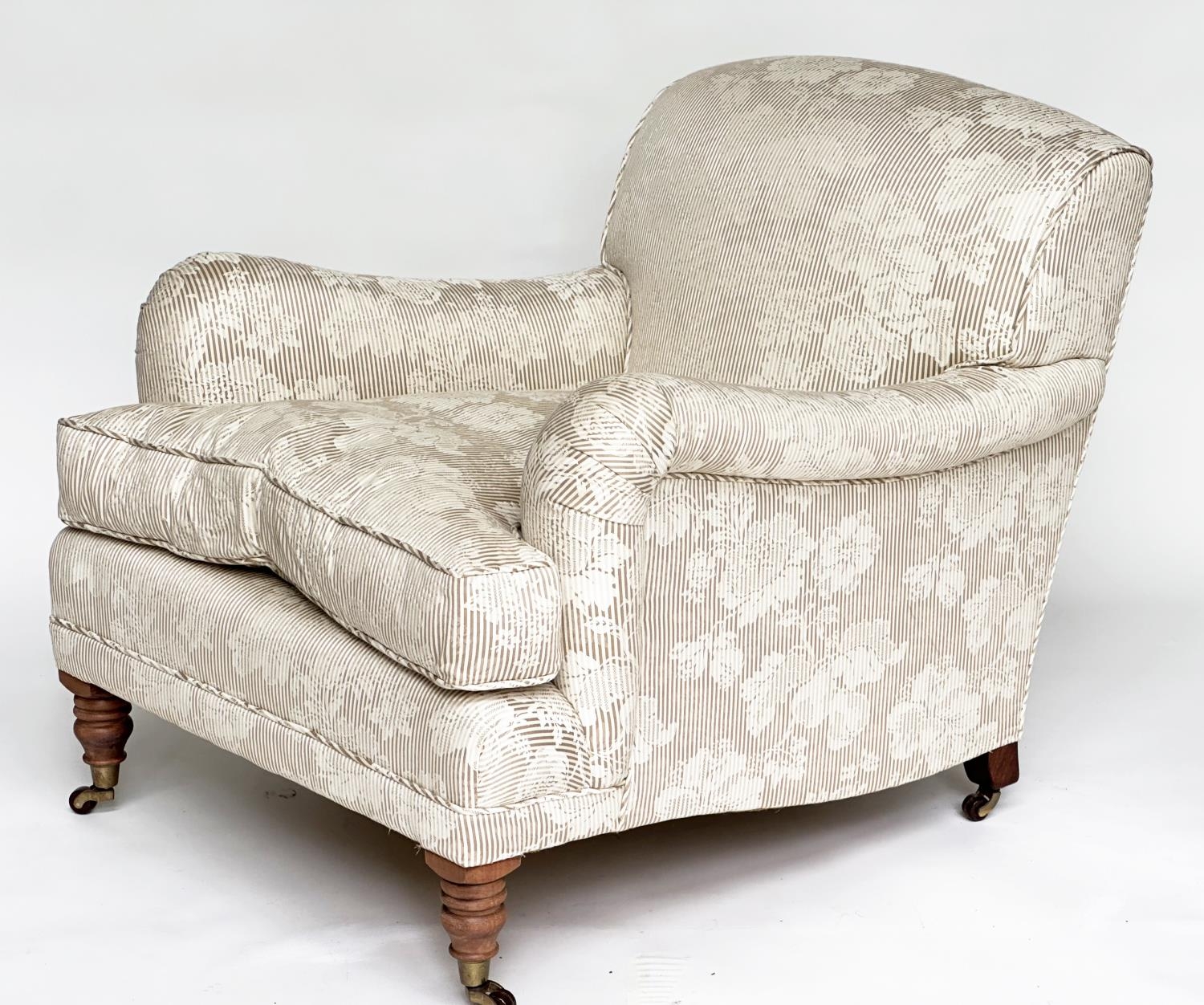 ARMCHAIRS, a pair, Howard style with floral and grey striped upholstery, 88cm W. (2) - Image 8 of 8