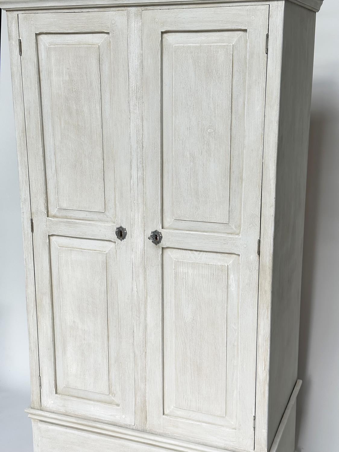 ARMOIRE, French style traditionally grey painted with two doors enclosing hanging space above a - Image 14 of 15