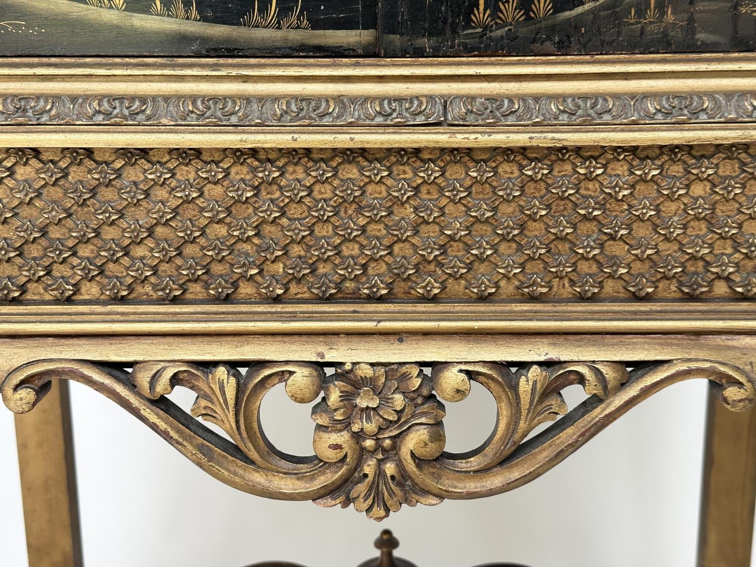CABINET ON STAND, early 20th century English lacquered and gilt chinoiserie decorated, silvered - Image 4 of 11