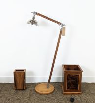 LINLEY FLOOR LAMP, 173cm at tallest, with a Linley waste paper basket and a vintage wooden vase,