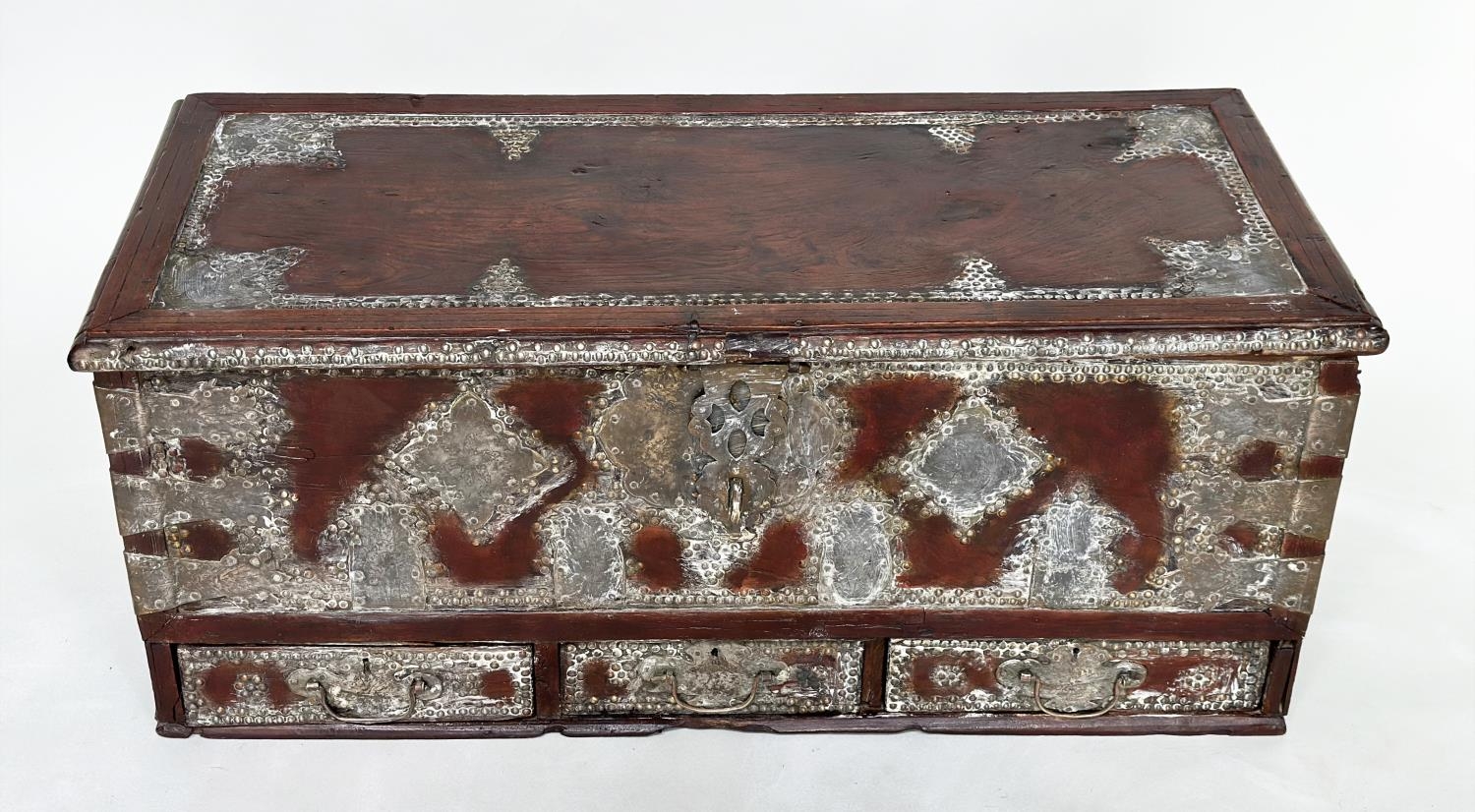 ZANZIBAR CHEST, 19th century North African brass bound and decorated with rising lid and three - Image 14 of 14