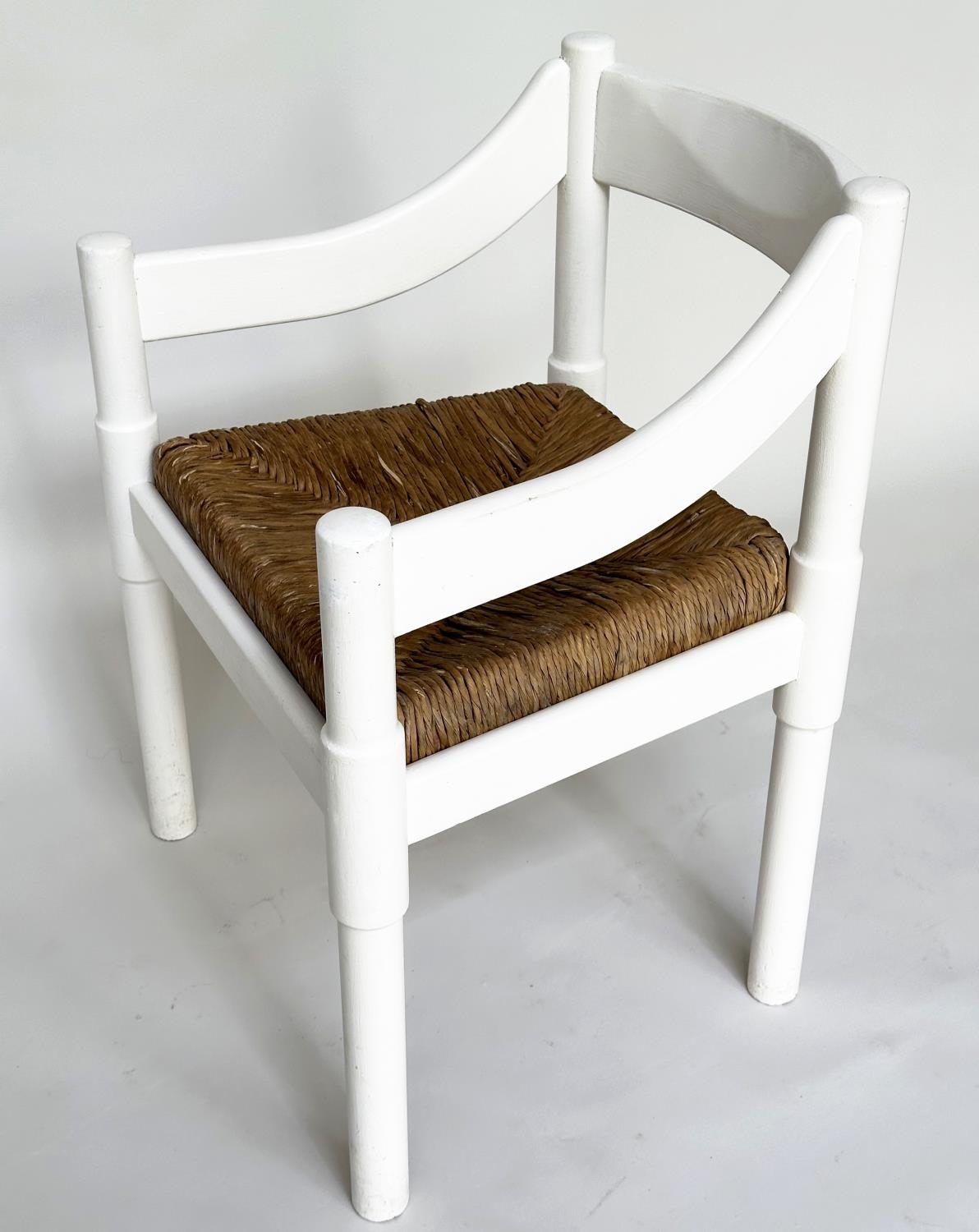 ATTRIBUTED TO VICO MAGISTRETTI CARIMATE CHAIRS, a set of six, white with rush seats. (6) - Image 13 of 13