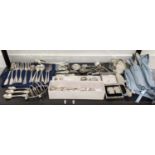 QUANTITY OF SILVER AND SILVER PLATE, comprising sterling silver cutlery approx 26 oz, Walker and