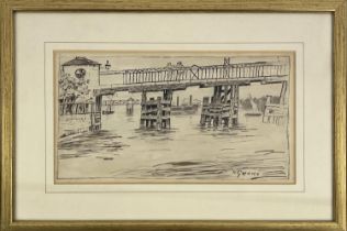 ATTRIBUTED TO WALTER GREAVES (British 1846-1930), 'Old Battersea Bridge', ink and watercolour,