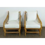 PAOLO MOSCHINO BRUSSELS OYSTER UPHOLSTERED ARMCHAIRS, a pair, vintage 20th century, bamboo, 65cm