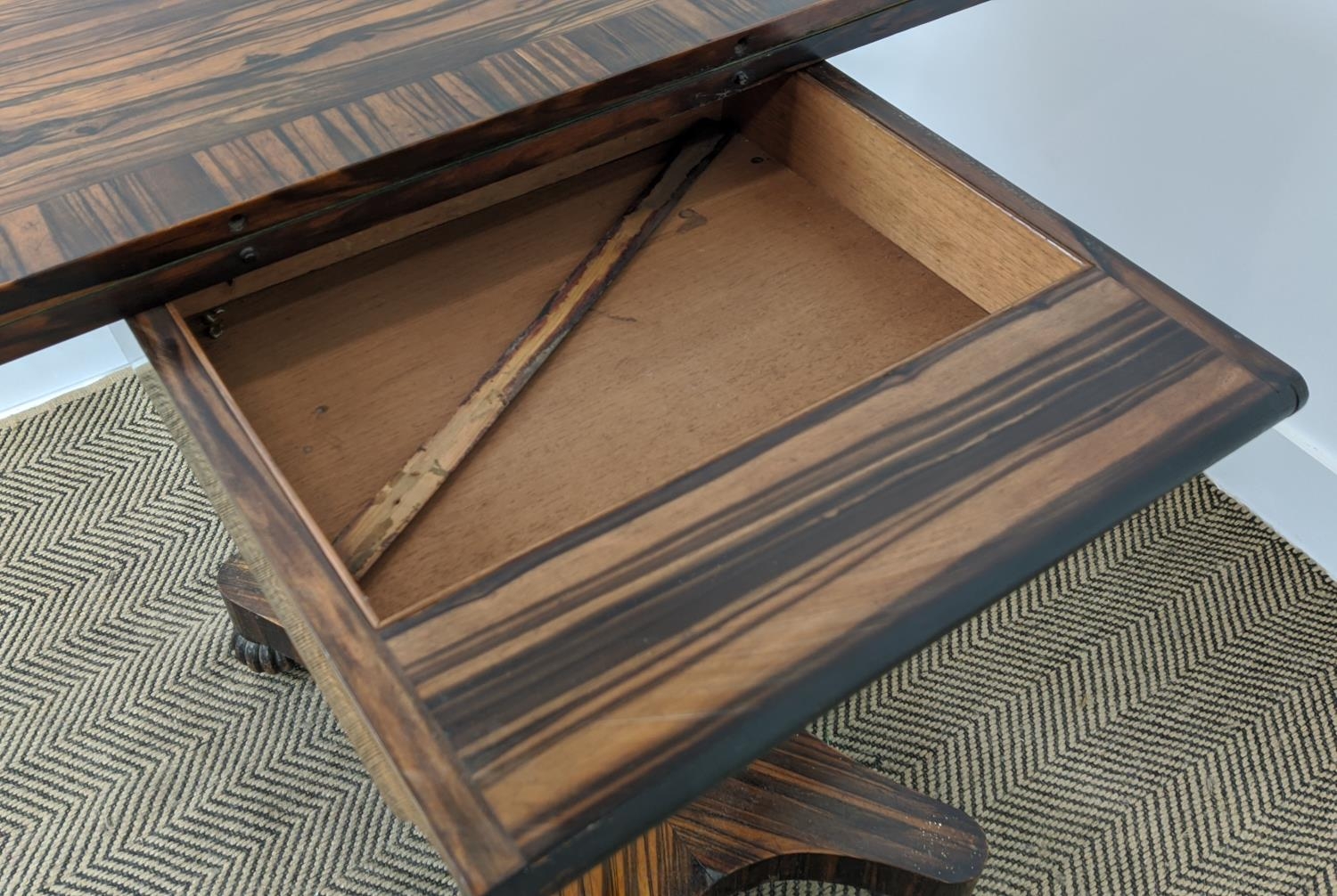 CARD TABLE, Regency coromandel with green baize foldover top and brass castors, 74cm x 91cm W x 45cm - Image 10 of 10