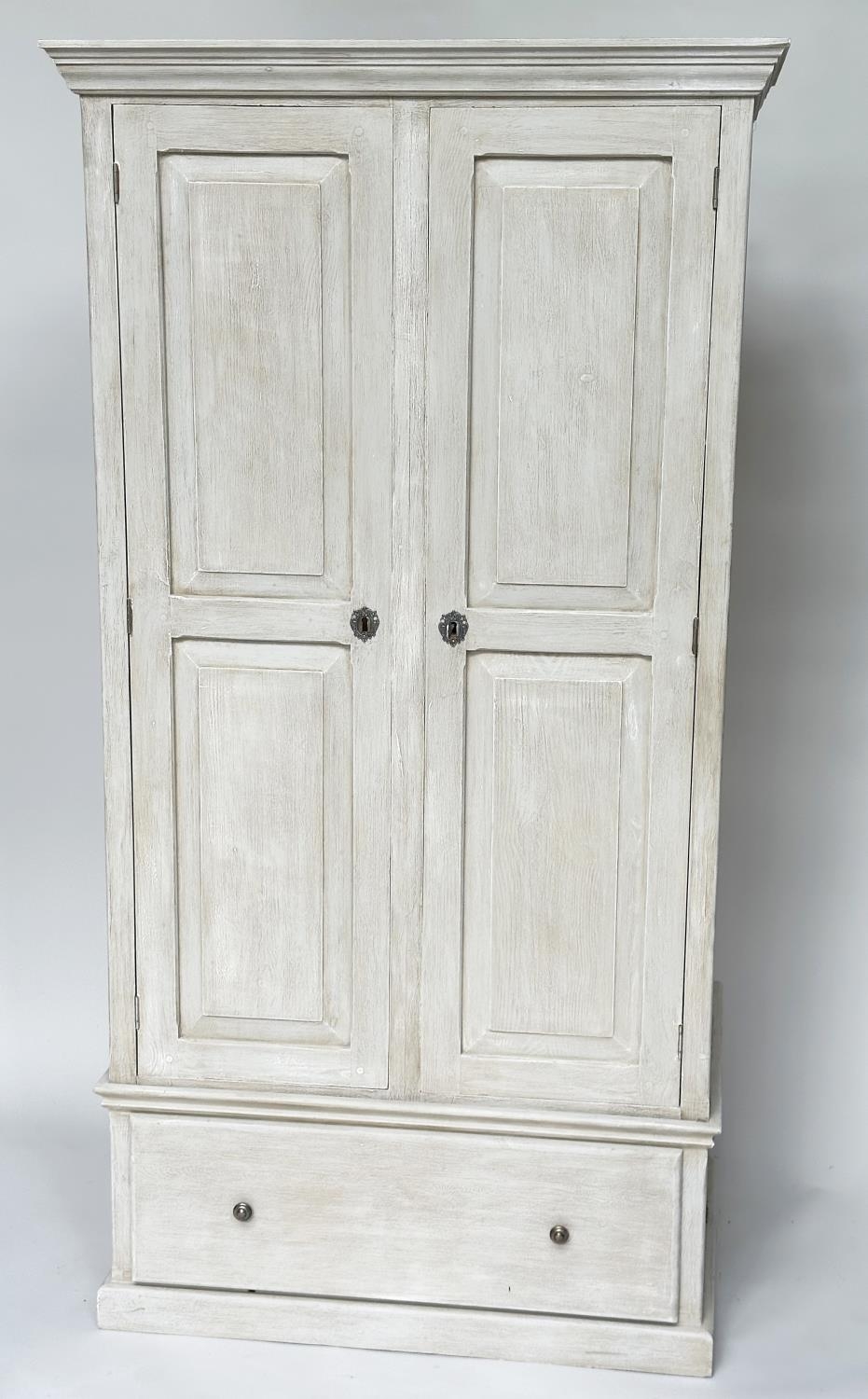 ARMOIRE, French style traditionally grey painted with two doors enclosing hanging space above a - Image 3 of 15