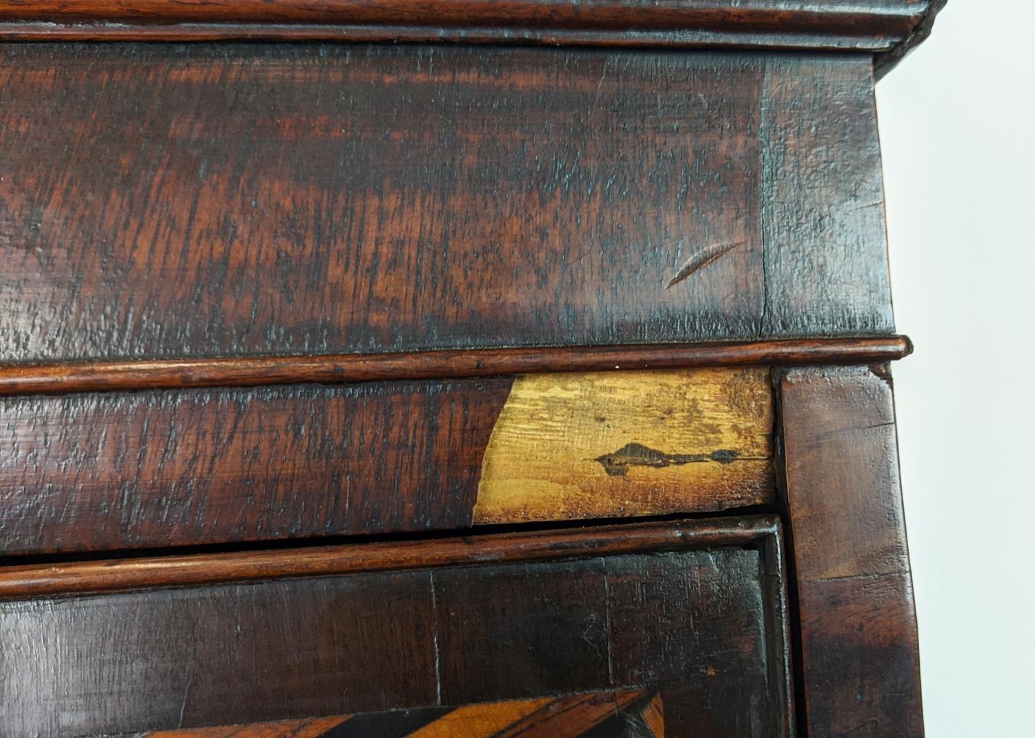 CHEST ON CHEST, George II burr elm and mahogany, circa 1750, with barber pole inlay and eight - Image 6 of 11