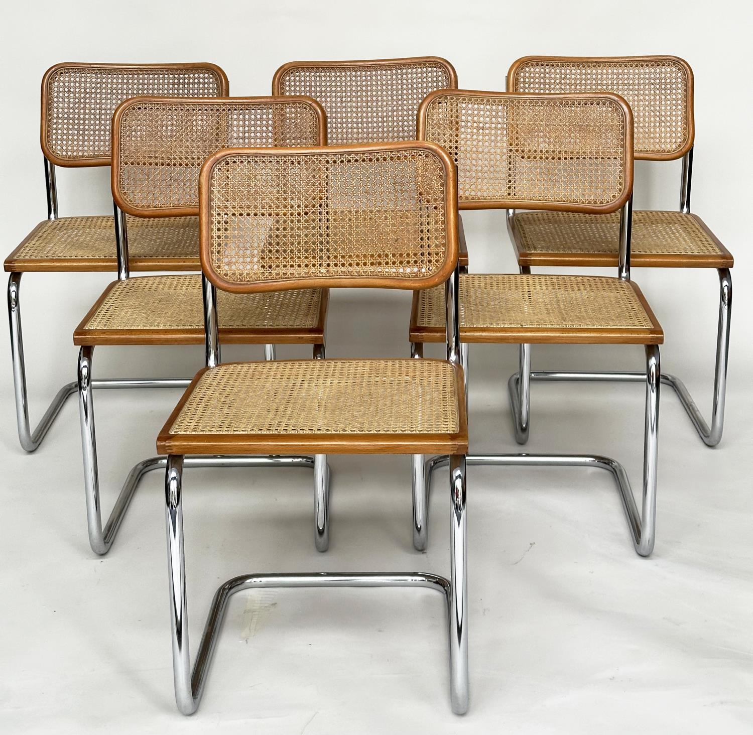 AFTER MARCEL BREUER CESCA DINING CHAIRS, a set of six, 83cm H. (6)