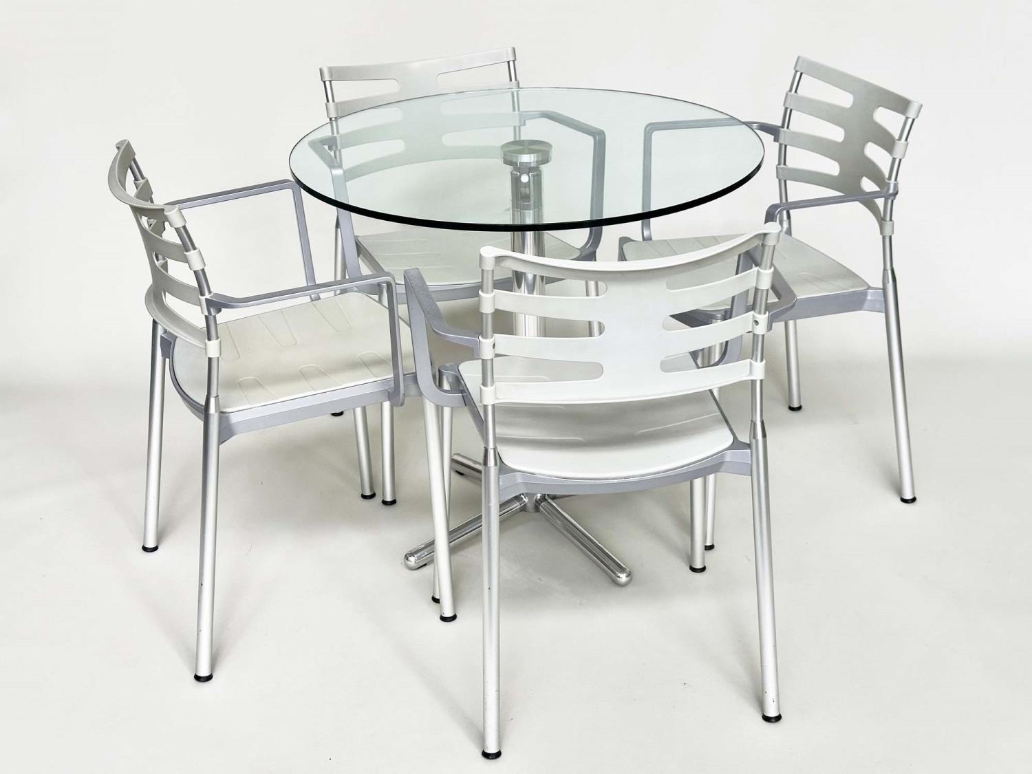 FRITZ HANSEN ICE DINING CHAIRS, a set of four, by Kasper Salto, with a chrome and glass tilt