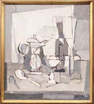 PEER LORENTZ DAHL (Norwegian 1915-2005), 'Cubist still life', oil on canvas, 50cm x 45cm, framed.