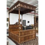 FOUR POSTER BED, late 19th/early 20th century Continental oak, rectangular canopy above four