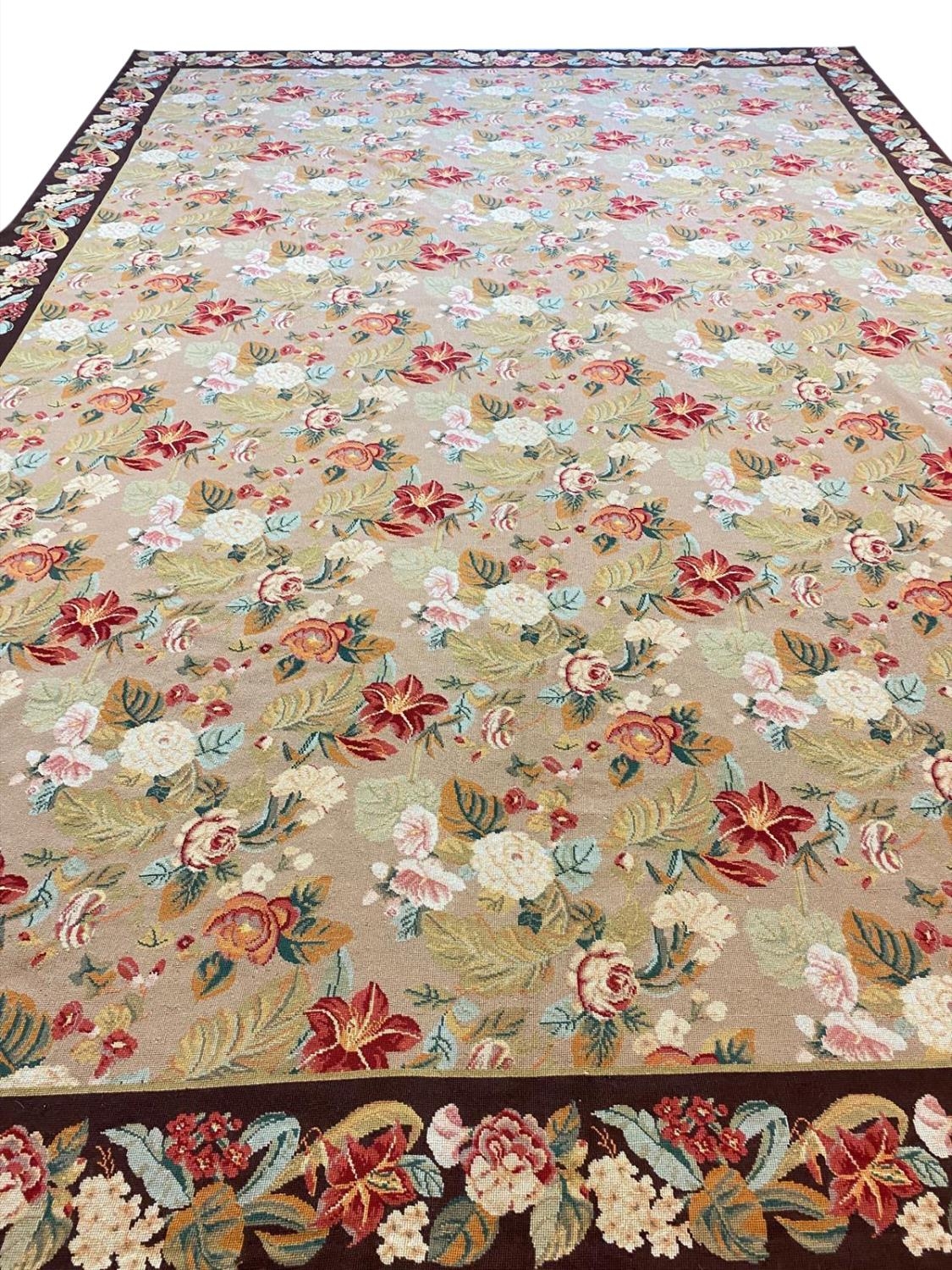 FINE FRENCH AUBUSSON DESIGN NEEDLEWORK CARPET, 400cm x 270cm.