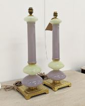 CENEDESE MURANO GLASS TABLE LAMPS, vintage Alexandrite and lime opaline glass, gilt metal base, 55cm