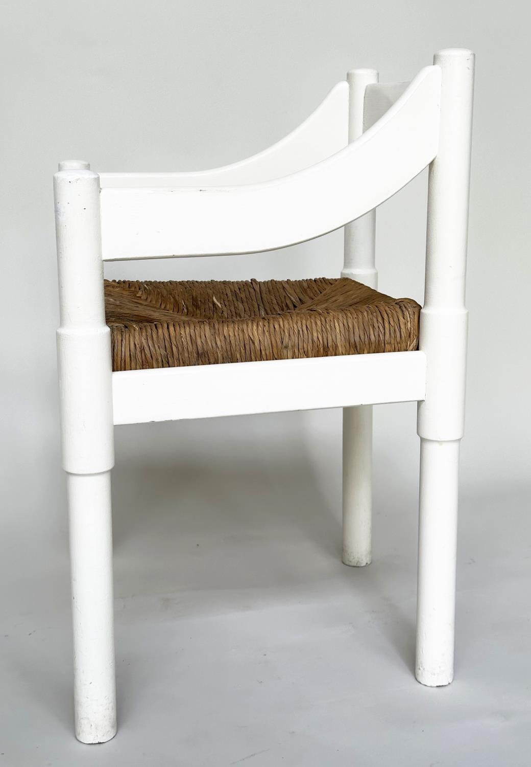 ATTRIBUTED TO VICO MAGISTRETTI CARIMATE CHAIRS, a set of six, white with rush seats. (6) - Image 12 of 13