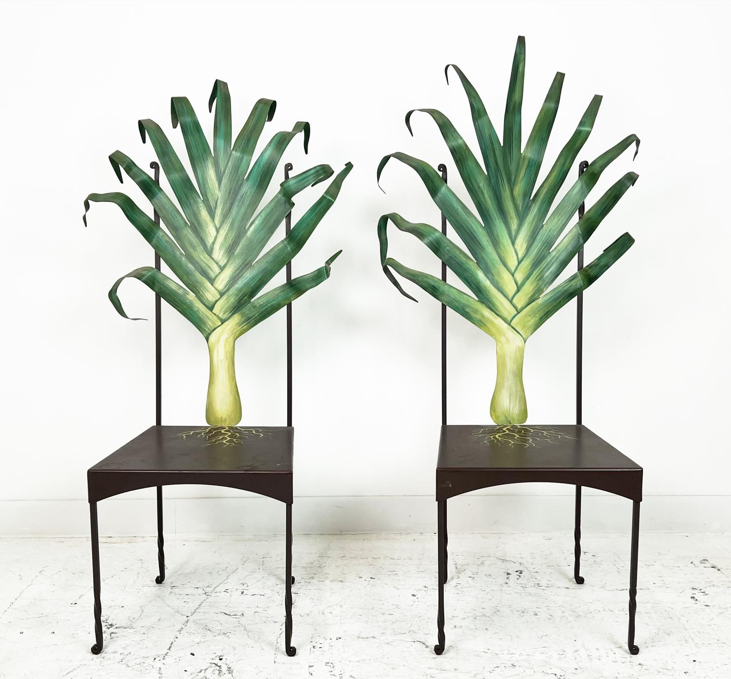 ‘LEEK’ CHAIRS, a pair, circa 1980's painted metal, approx 135cm H. (2) - Image 2 of 6