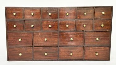 BANK OF DRAWERS, 19th century mahogany of twenty drawers, 123cm W x 23cm D x 64cm H.