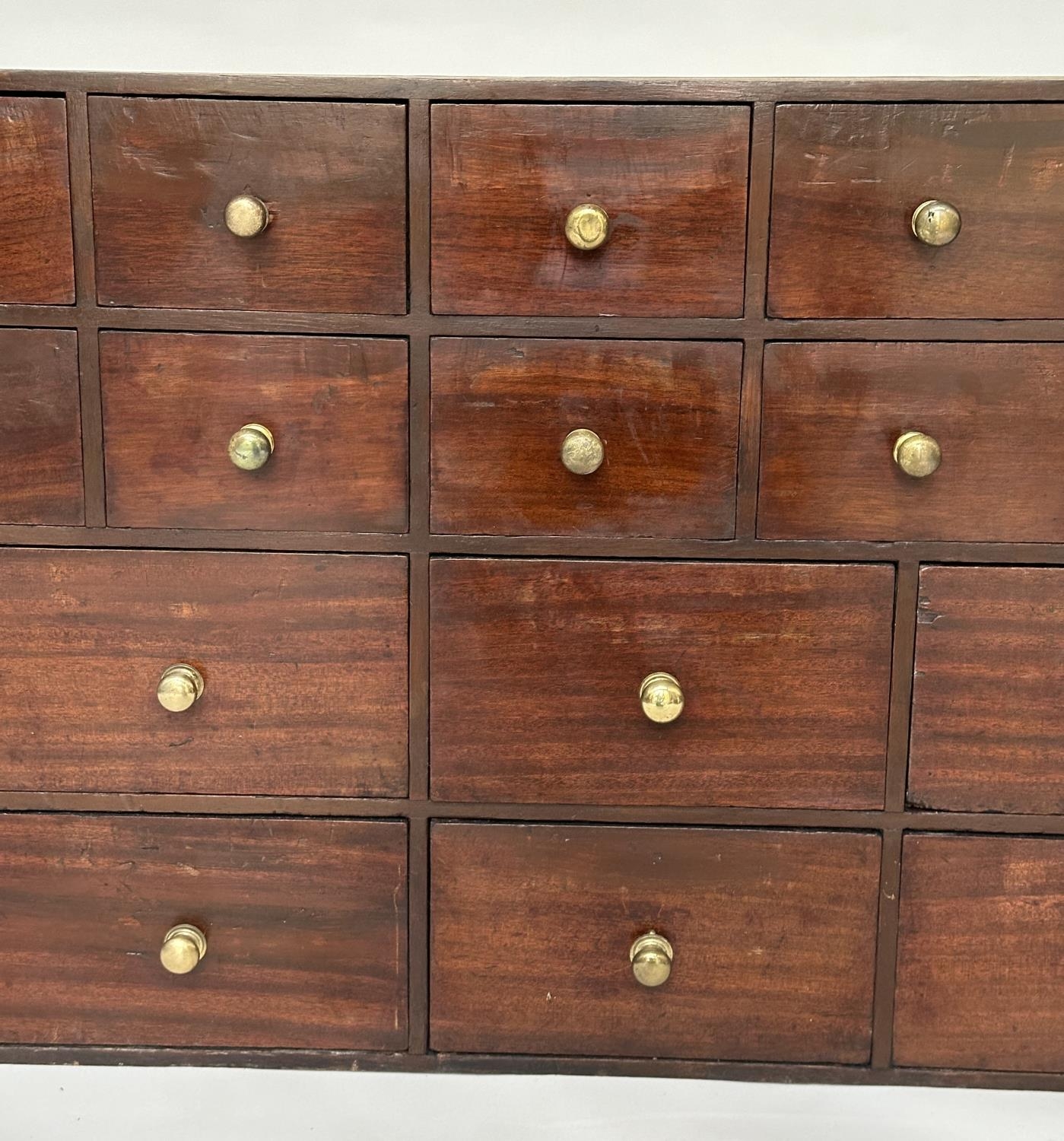 BANK OF DRAWERS, 19th century mahogany of twenty drawers, 123cm W x 23cm D x 64cm H. - Image 4 of 9