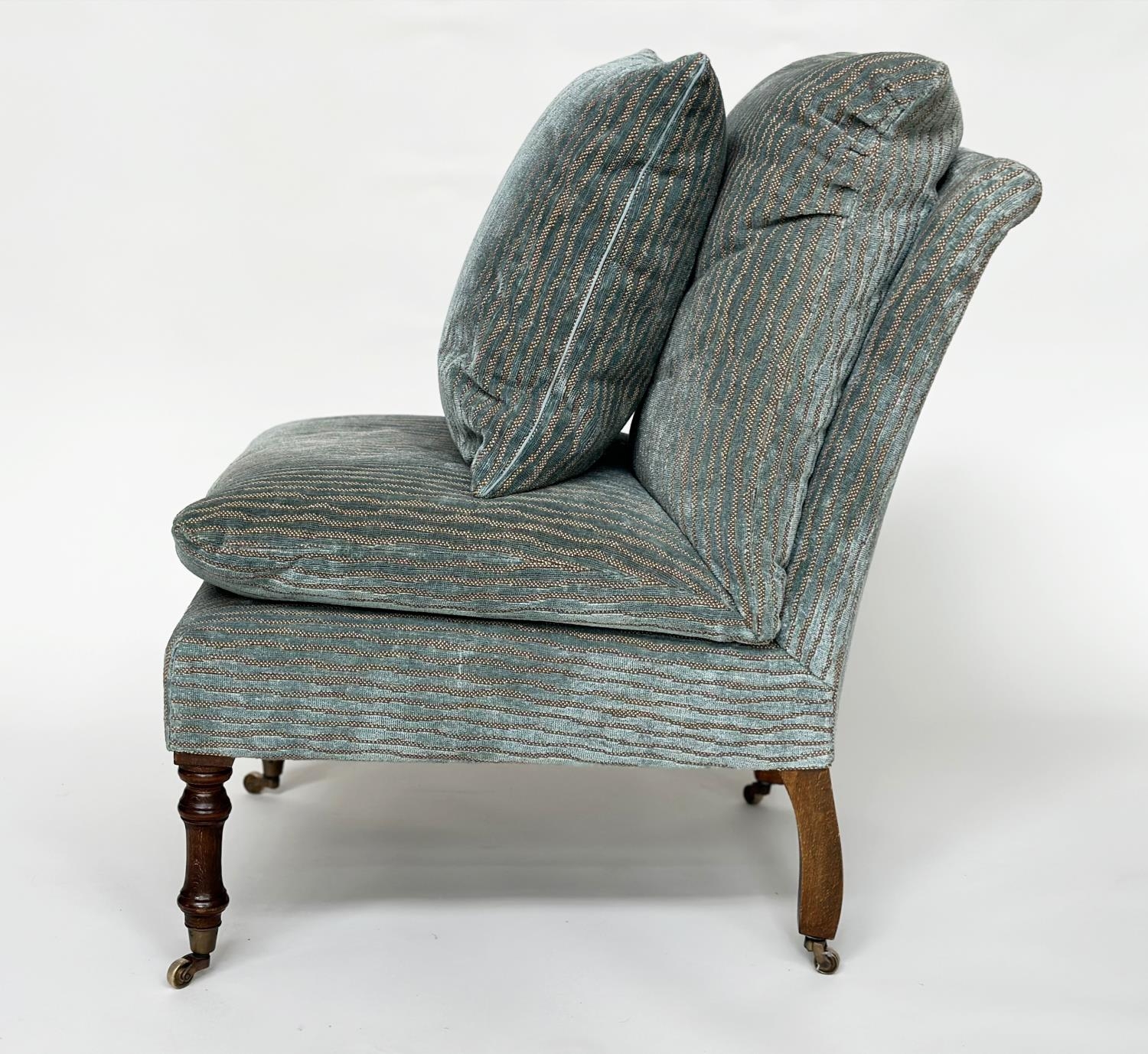 SIDE CHAIRS ATTRIBUTED TO GEORGE SMITH, a pair, each with Colefax and Fowler, blue sienna stripe - Image 4 of 8