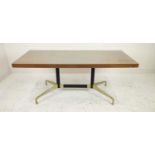 CHARLES AND RAY EAMES STYLE DINING TABLE, rectangular form, raised on a black metal and brass twin