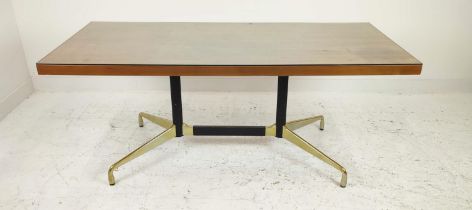 CHARLES AND RAY EAMES STYLE DINING TABLE, rectangular form, raised on a black metal and brass twin