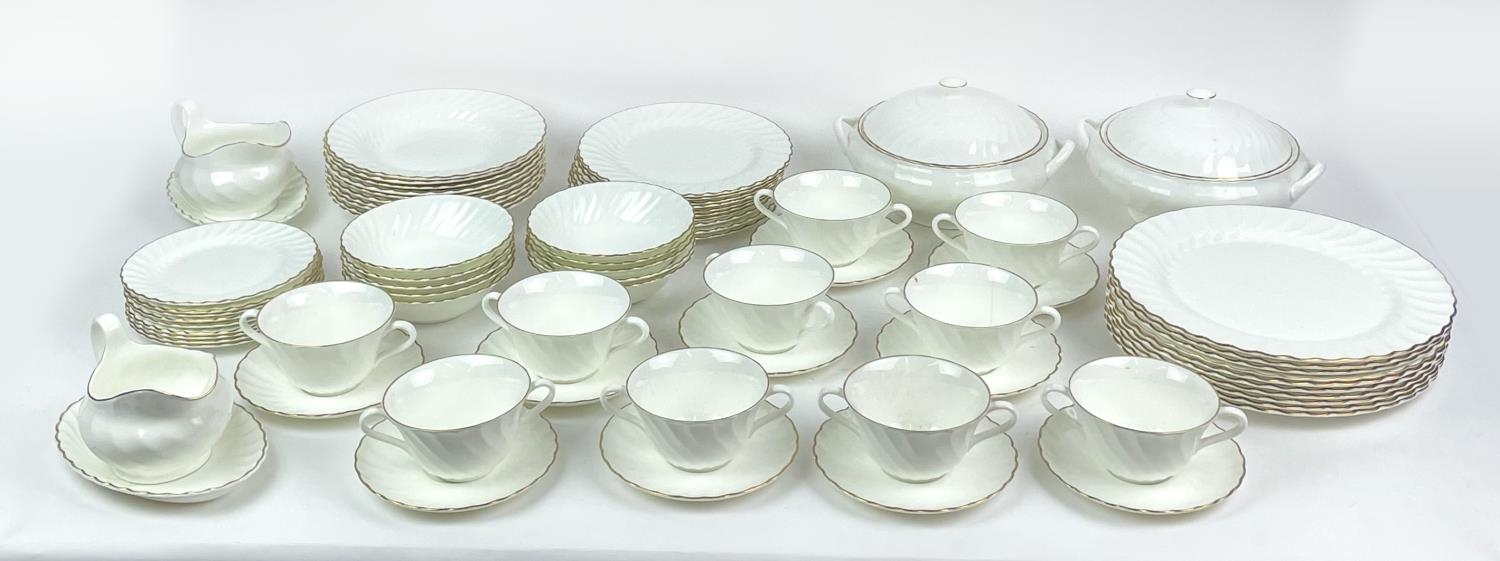 WEDGEWOOD DINNER SERVICE, ten place setting 'Gold Chelsea' pattern, comprising ten dinner plates, - Image 2 of 9