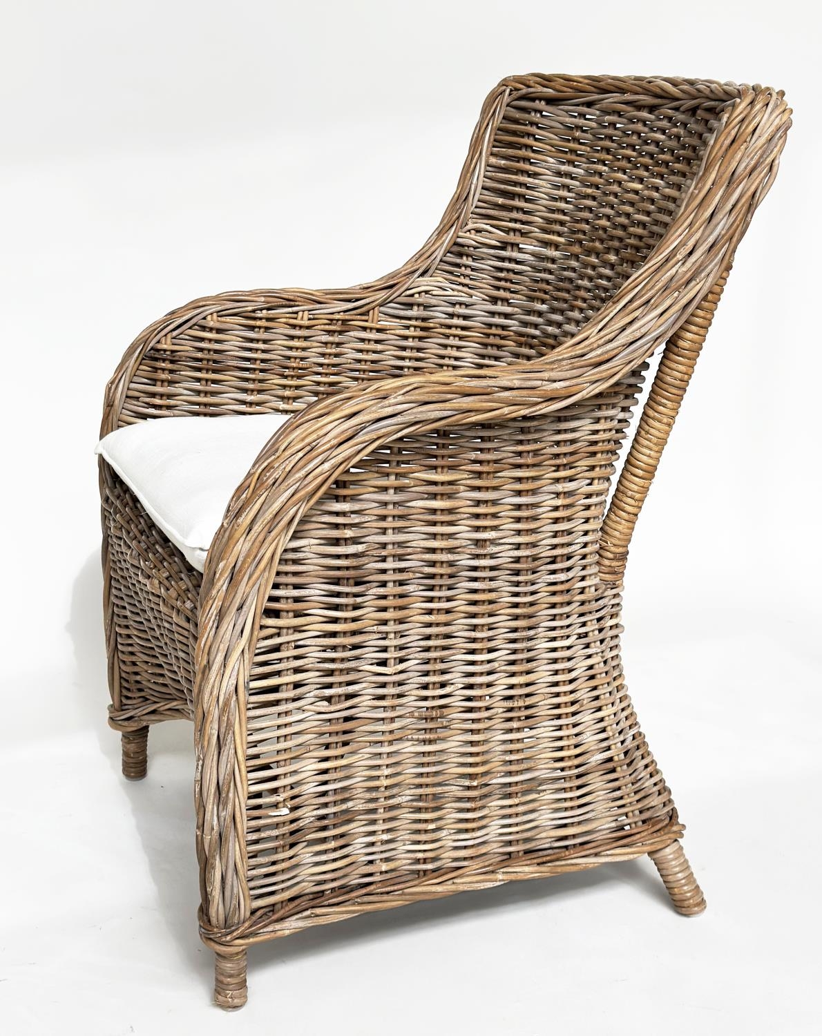 ORANGERY ARMCHAIRS, a pair, rattan framed and cane bound with cushions. (2) - Image 8 of 11