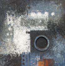 JANE SPENCER, 'Abstract, Stanton Drew', oil on canvas, 83cm x 83cm, signed verso.