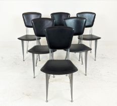FASEM DINING CHAIRS, a set of six, by Studio Archirivolto, with black leather upholstery, 87cm H x