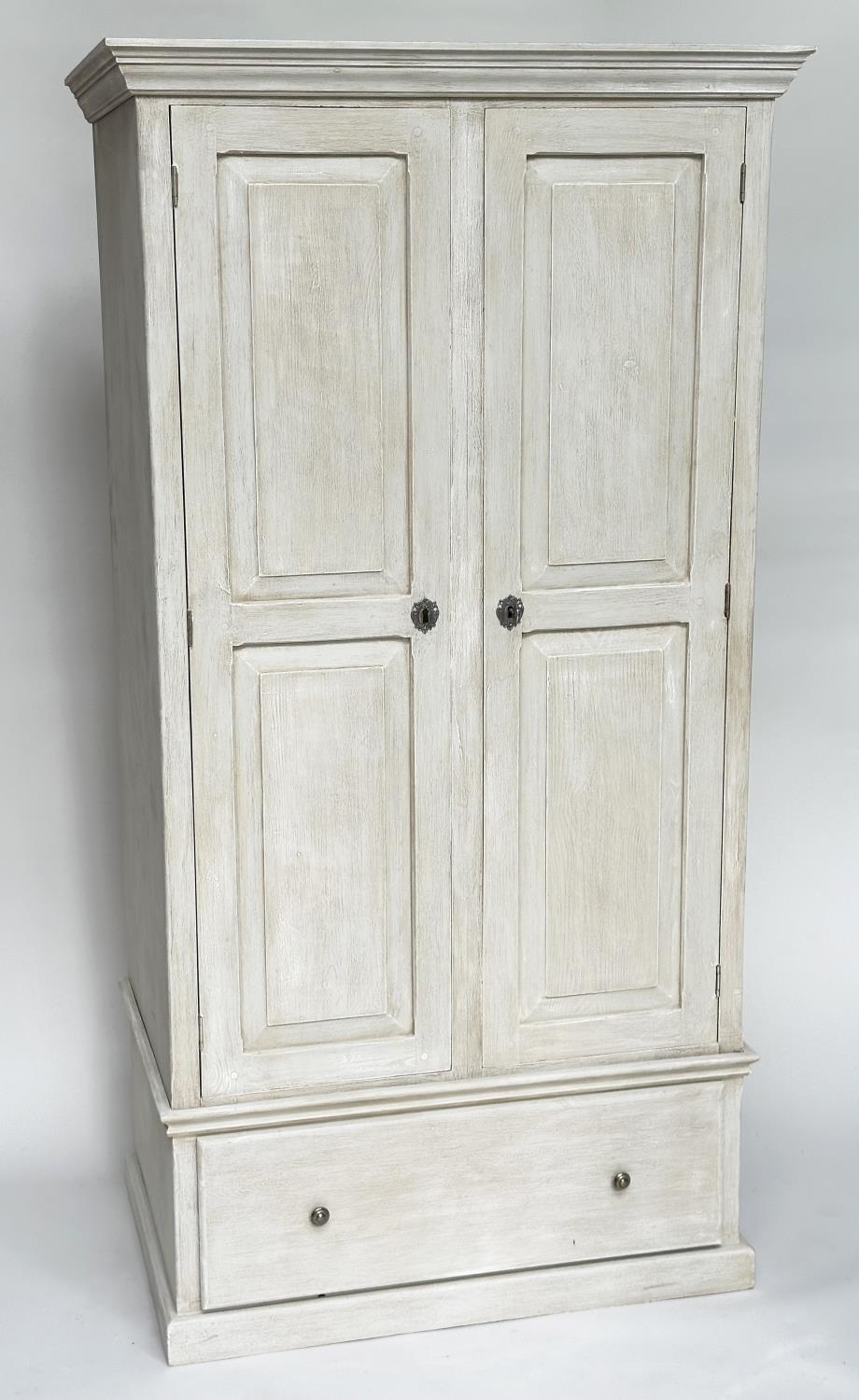 ARMOIRE, French style traditionally grey painted with two doors enclosing hanging space above a - Image 2 of 15