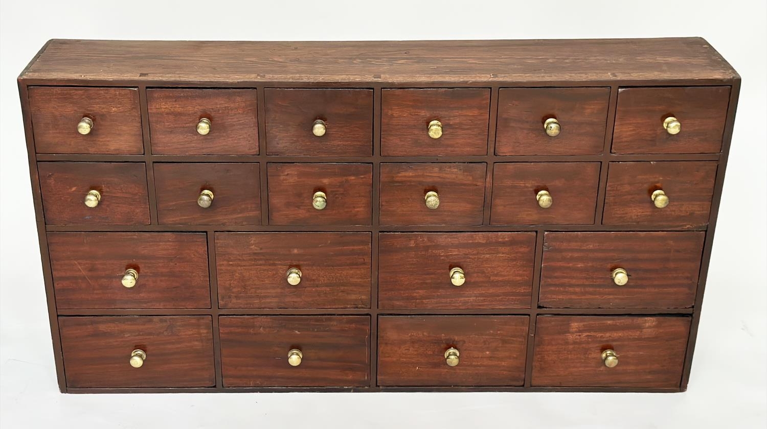 BANK OF DRAWERS, 19th century mahogany of twenty drawers, 123cm W x 23cm D x 64cm H. - Image 2 of 9