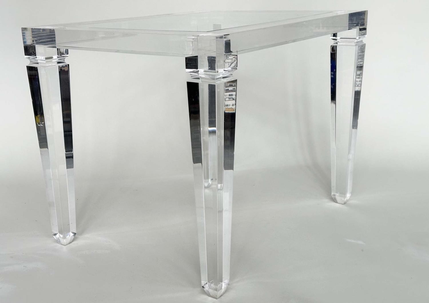 LUCITE LOW CENTRE TABLE, framed with glass inset top and square tapered supports, 80cm x 60cm x 60cm - Image 7 of 7