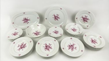 DINNER SERVICE, European porcelain, Hutschen Reuther with rose pink flowers and sprig sprays, twelve