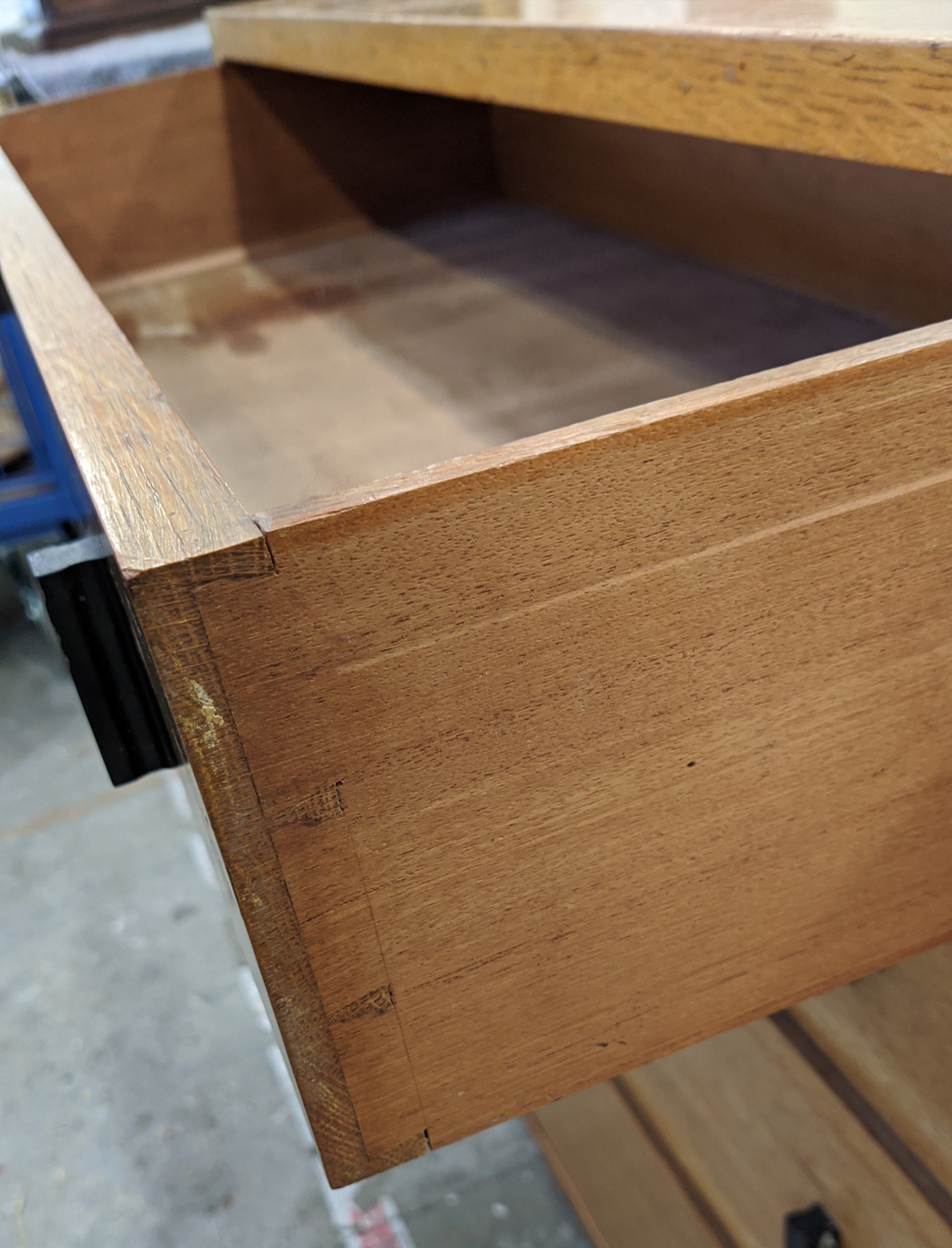 G PLAN STYLE CHEST, mid 20th century oak, with ebonised handles, 91cm W x 43cm D x 83cm H. - Image 6 of 7