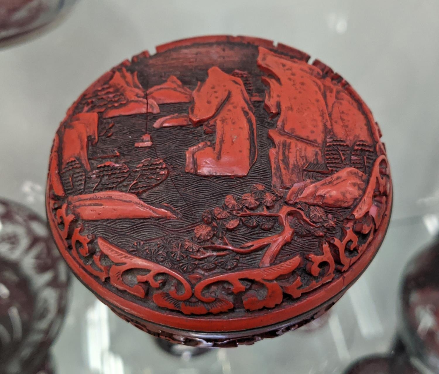 CHINESE COPPER RED DRAGON BOTTLE VASE, along with a cinnabar lacquer paste box, double gourd vase, a - Image 4 of 13