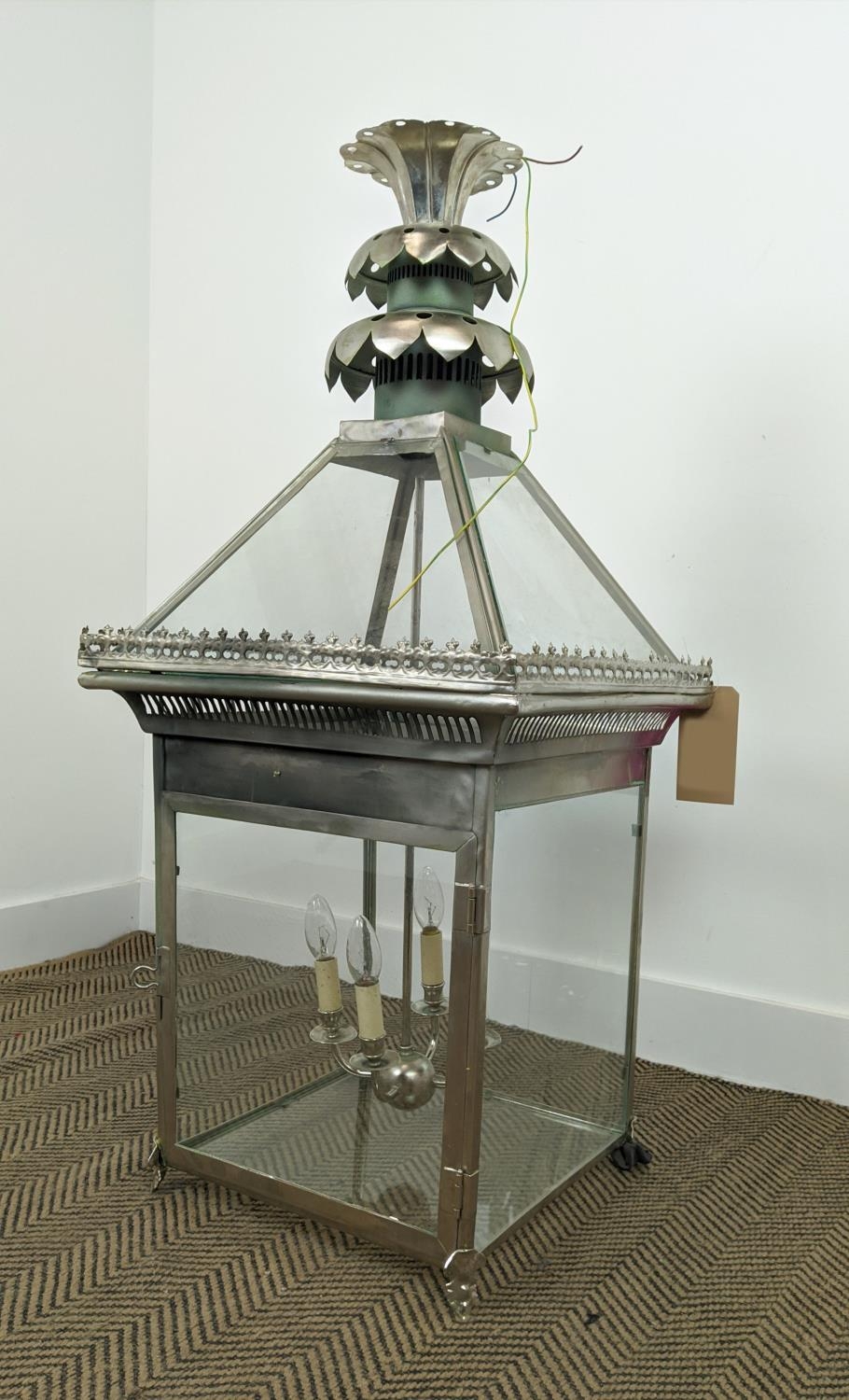 HALL LANTERN, of good size, Victorian design silvered metal and glass, 110cm H. - Image 2 of 7