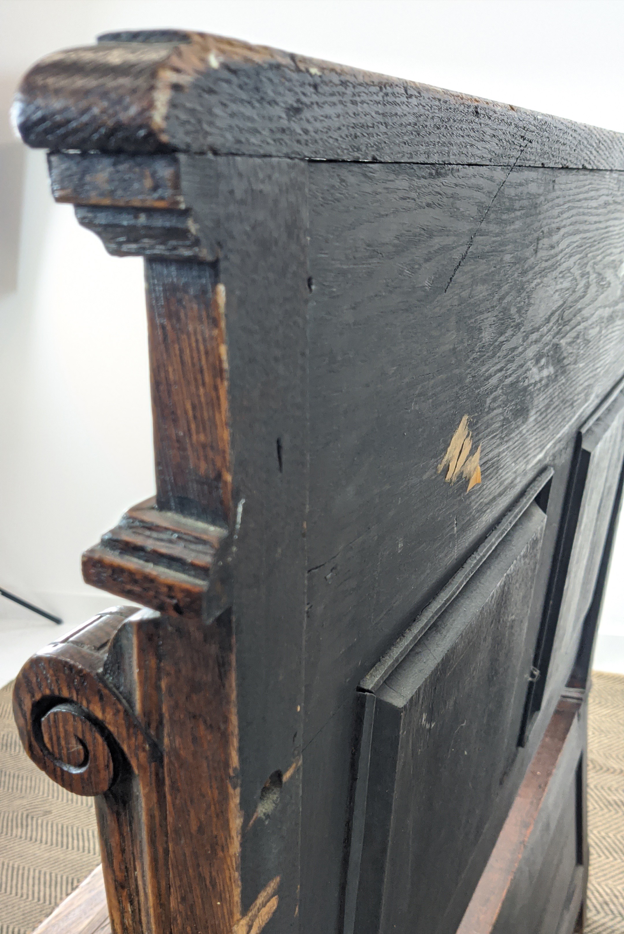 SETTLE, early 20th century Jacobean style oak with lion carved arms and hinged seat, 122cm H x - Image 10 of 12