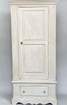 ARMOIRE, French style grey painted with single panelled door enclosing hanging space above a full