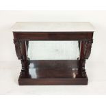 CONSOLE TABLE, early 19th century Continental rosewood with carrera marble top and mirrored back,
