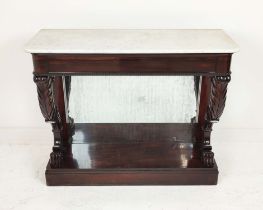 CONSOLE TABLE, early 19th century Continental rosewood with carrera marble top and mirrored back,