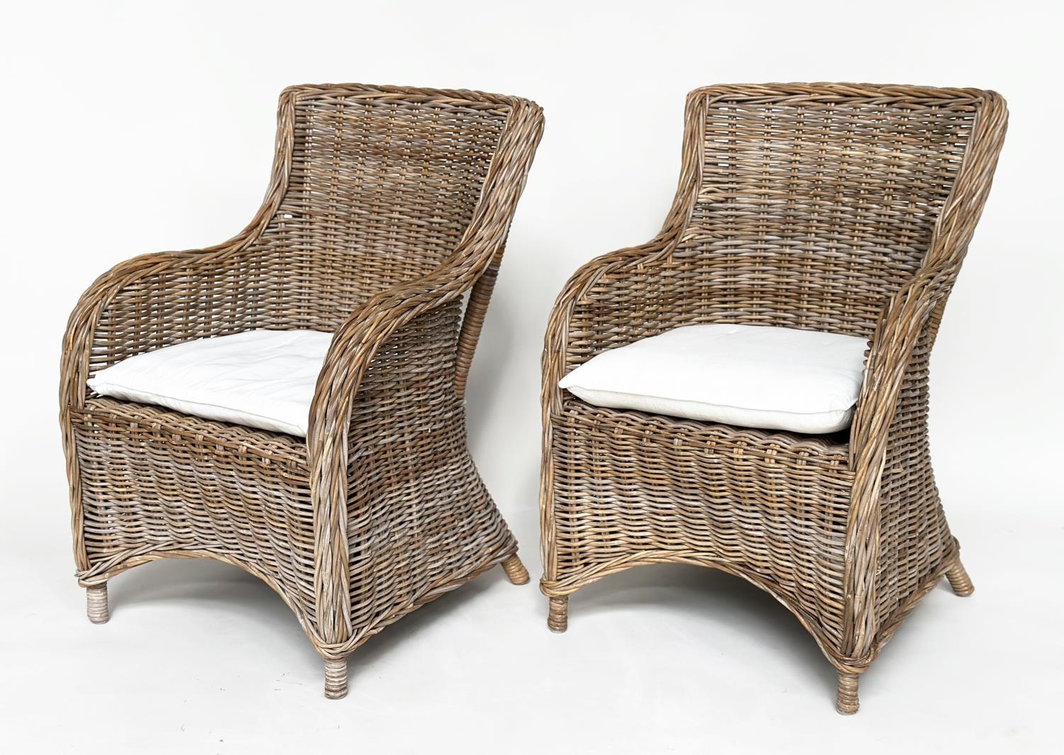 ORANGERY ARMCHAIRS, a pair, rattan framed and cane bound with cushions. (2) - Image 11 of 11
