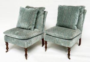SIDE CHAIRS ATTRIBUTED TO GEORGE SMITH, a pair, each with Colefax and Fowler, blue sienna stripe