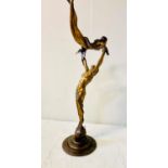 CONTEMPORARY SCHOOL SCULPTURE, bronze of two acrobatic figures in pose, 82cm H x 33cm W x 28cm D.