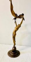 CONTEMPORARY SCHOOL SCULPTURE, bronze of two acrobatic figures in pose, 82cm H x 33cm W x 28cm D.