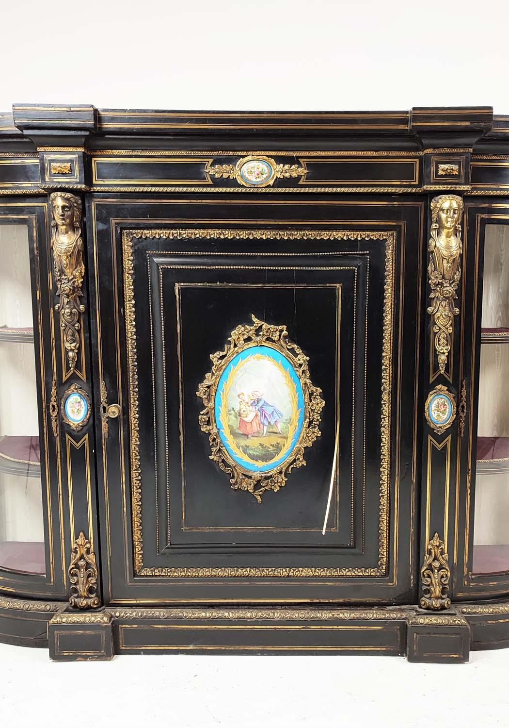 CREDENZA, Victorian ebonised, gilt metal inlaid and mounted with Sèvres style plaques, panel door - Image 5 of 12