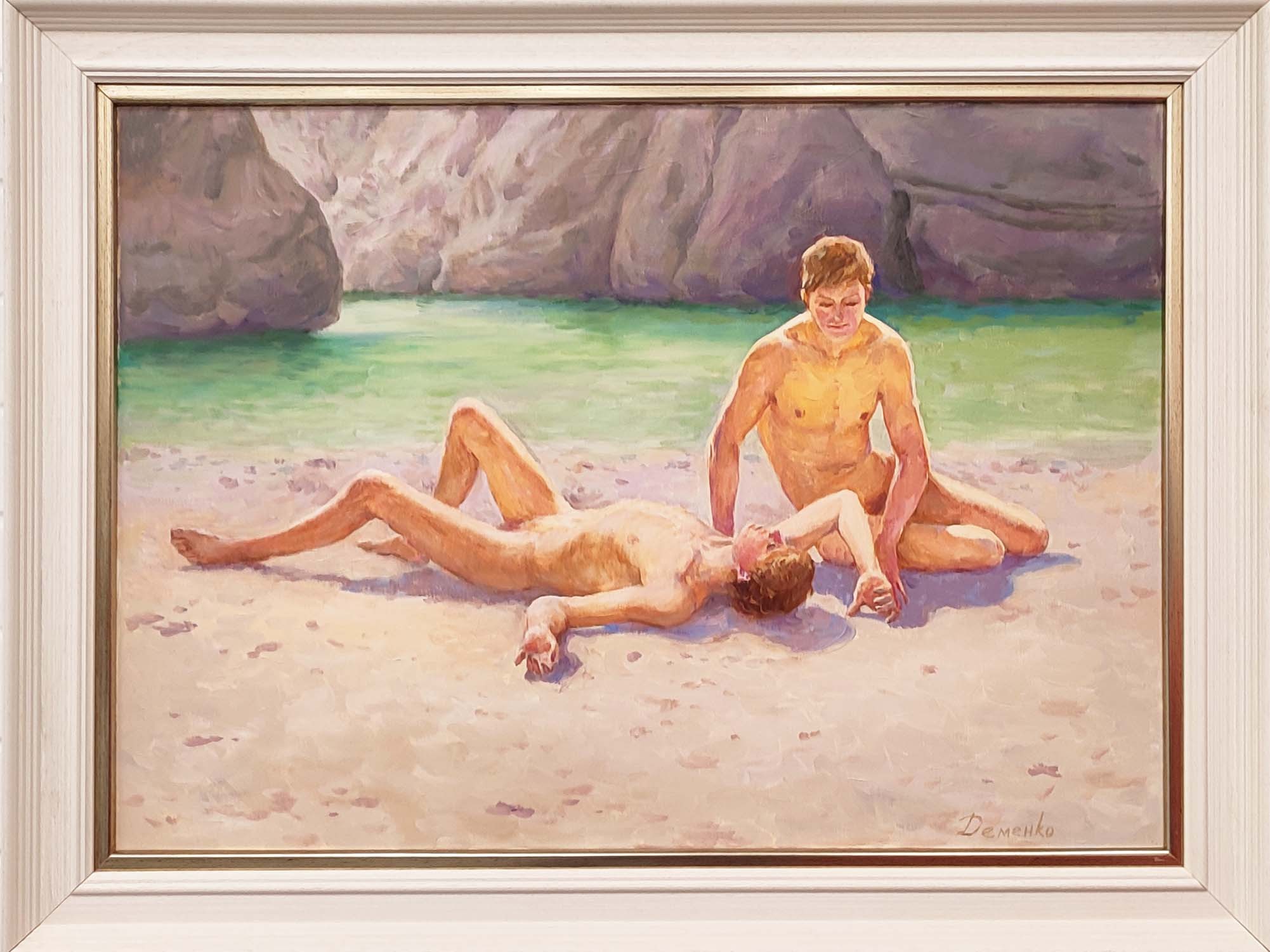 ANATOLIY DEMENKO (21st century), 'Relaxing on the beach', oil on canvas, 50cm x 70cm.
