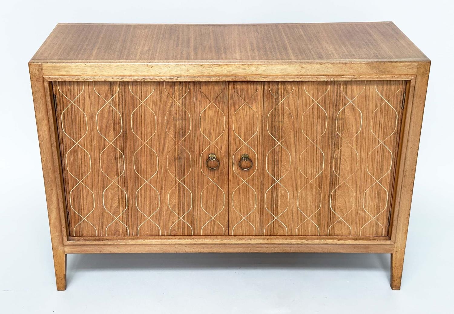 GORDON RUSSELL HELIX SIDEBOARD, walnut with two double helix incised panel doors, 120cm x 46cm x